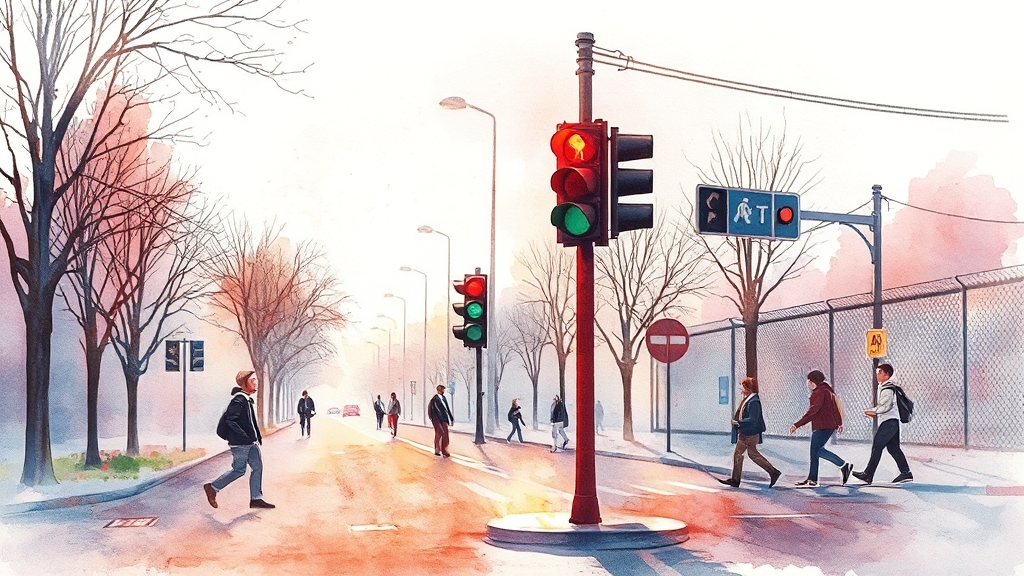 교차로 우회전, 보행자를 먼저! (watercolor 스타일)
